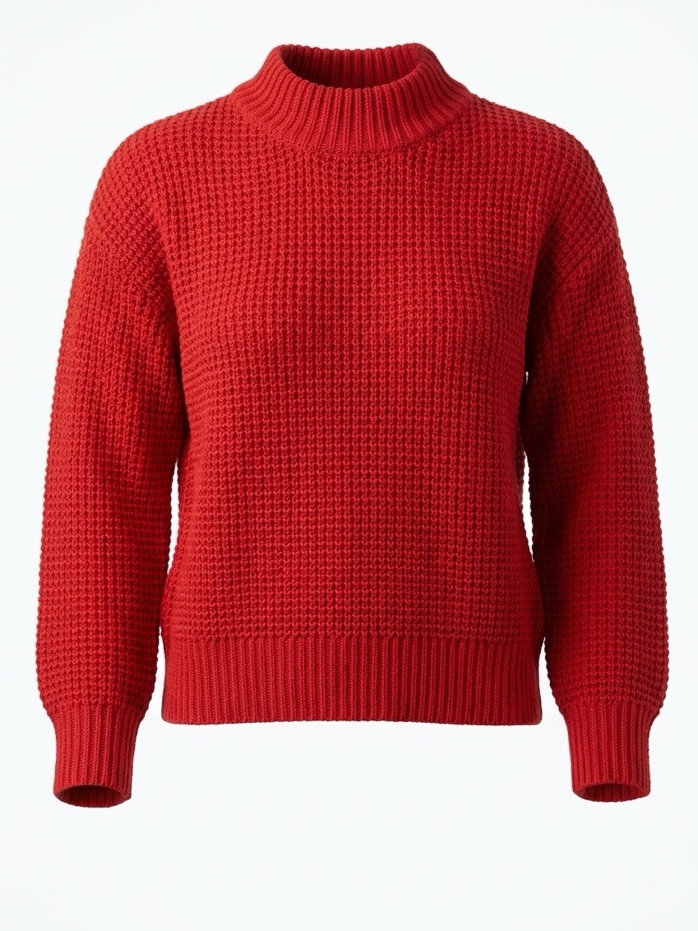 Red Chunky Knit Mock Neck Sweater -Girls